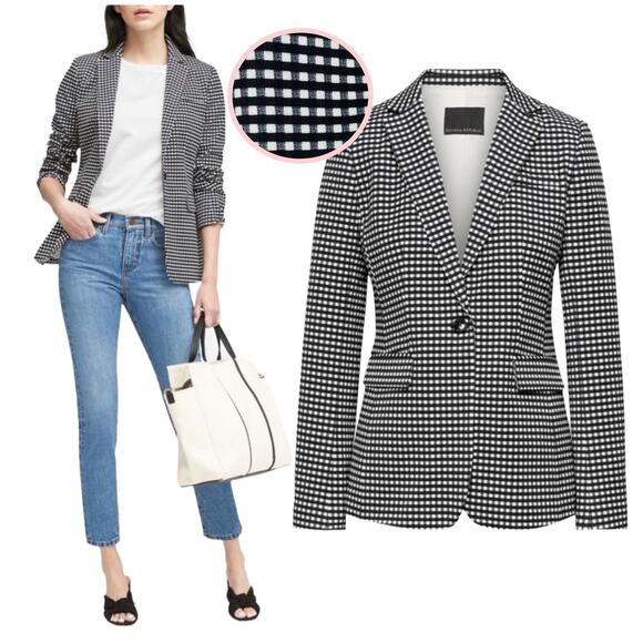 Banana Republic Long and Lean Blazer Jacket Gingham Size 2 - Picture 1 of 9